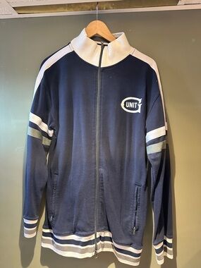 G-UNIT Navy Zip-Up Track Jacket with White Trim. Zipper Pockets sz Medium